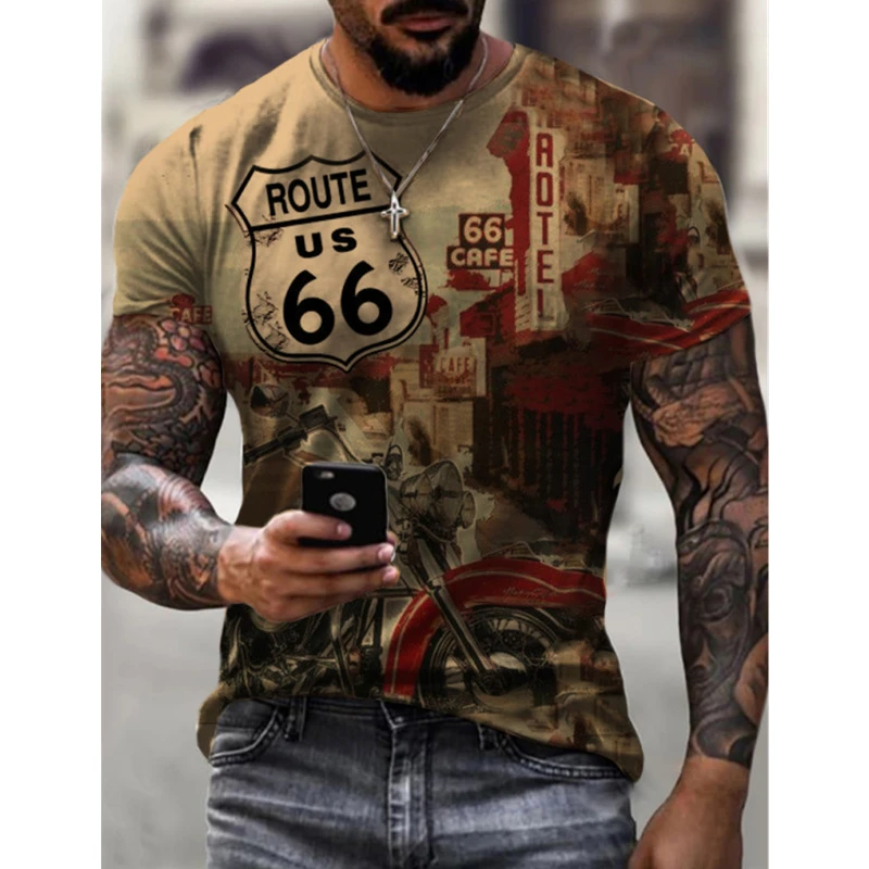 2021 Summer New Men's 3D Retro Short Sleeve Route 66 Fashion T-shirt Round Neck Street Hip Hop Harajuku Style Top
2021 Summer New Men's 3D Retro Short Sleeve Route 66 Fashion T-shirt Round Neck Street Hip Hop Harajuku Style Top
