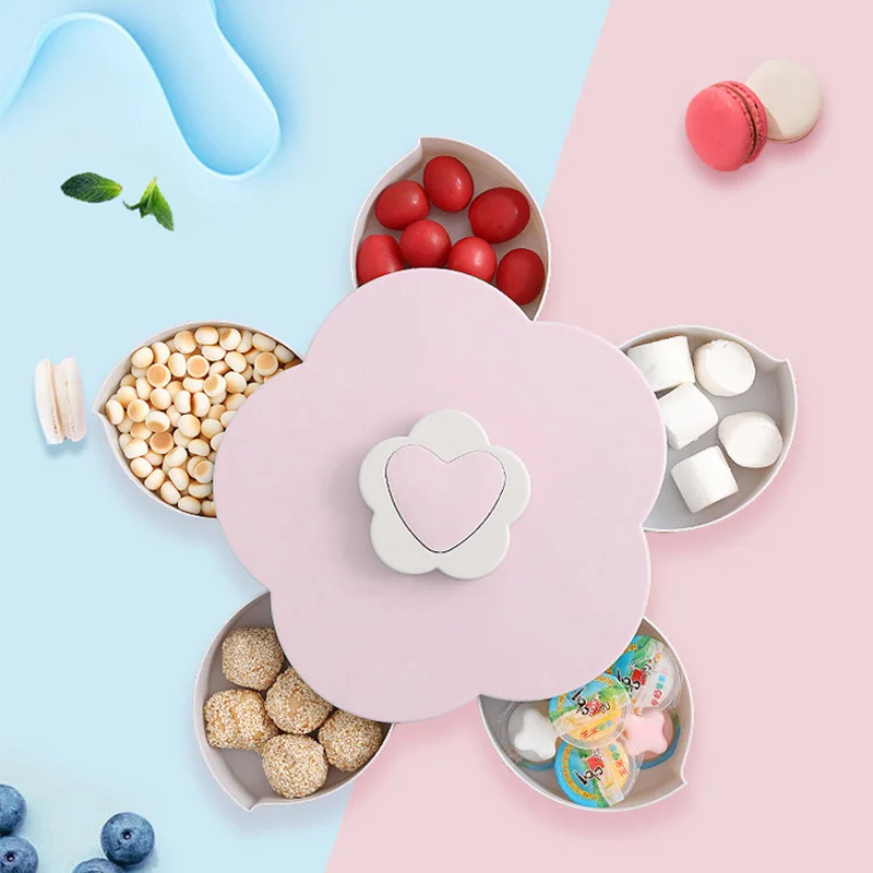 Double Layer Rotating Petal Candy Dish Household Snacks Dried Fruit Compartment Storage Box Holiday Desktop Melon Seed Plate 
Double Layer Rotating Petal Candy Dish Household Snacks Dried Fruit Compartment Storage Box Holiday Desktop Melon Seed Plate