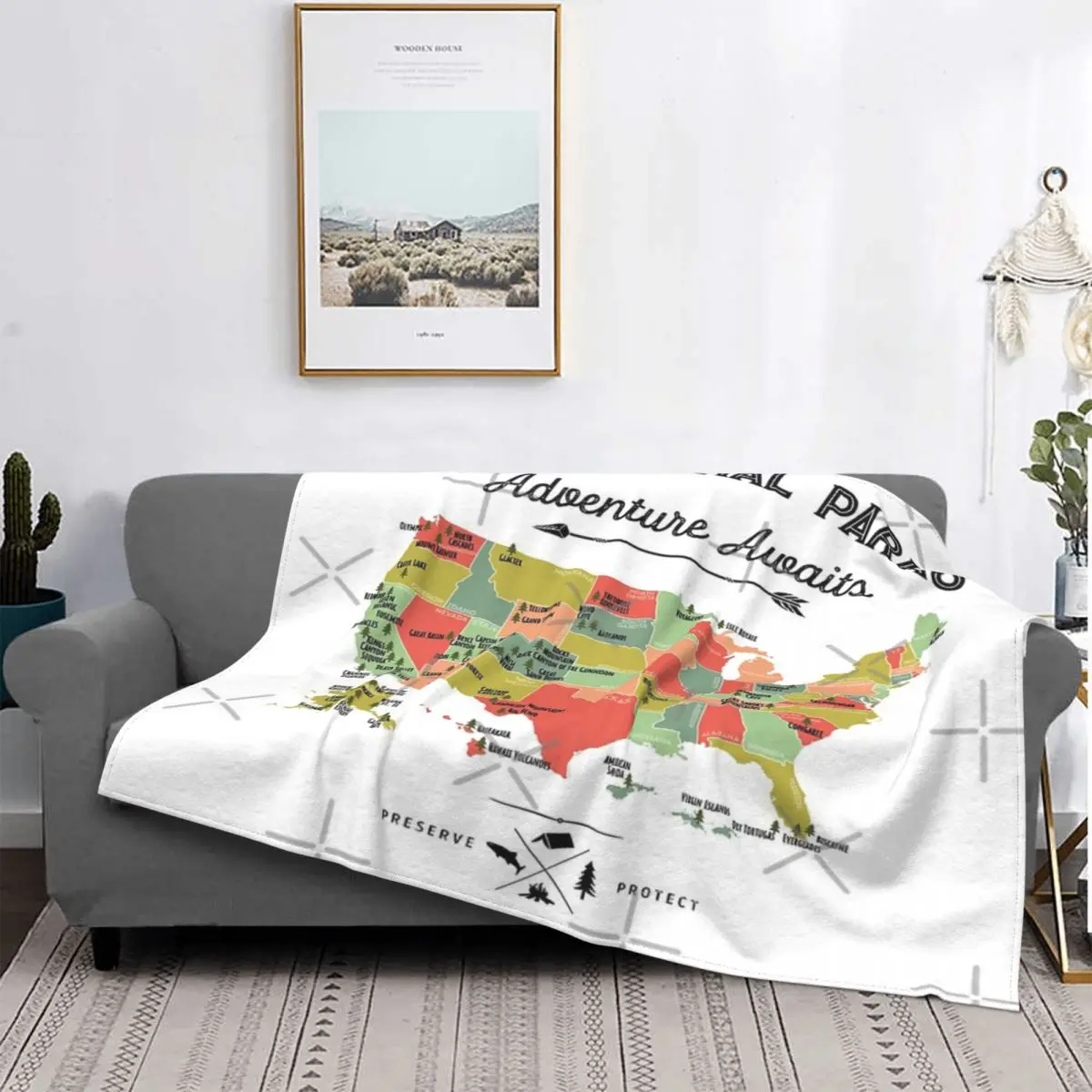 

Mapa del Parque Nacional, manta Vintage, colcha, cama, edredones a cuadros, colcha de muselina de 90, manta de lujo, toalla de p