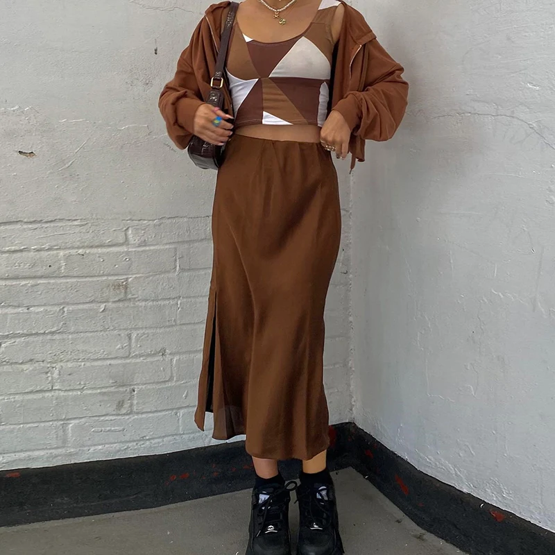 Brown Aesthetic Satin Midi Skirt for Women Casual Split Side High Waisted Skirts Ladies Summer Streetwear Fashion
Brown Aesthetic Satin Midi Skirt for Women Casual Split Side High Waisted Skirts Ladies Summer Streetwear Fashion