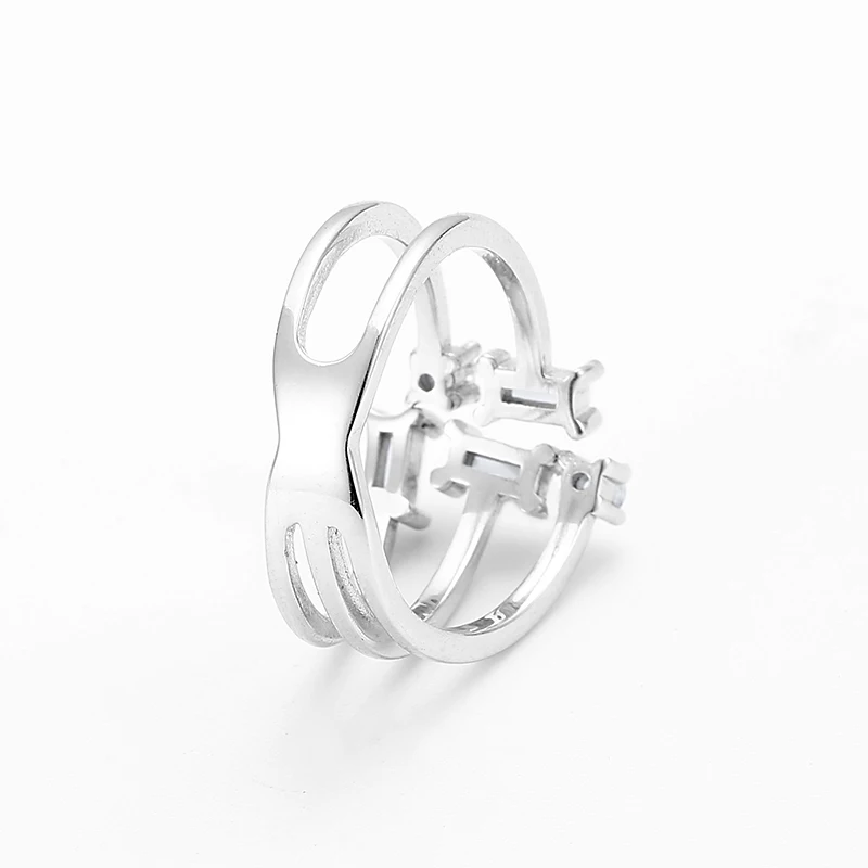 Женское многослойное кольцо из серебра 925 пробы с цирконом | Украшения и