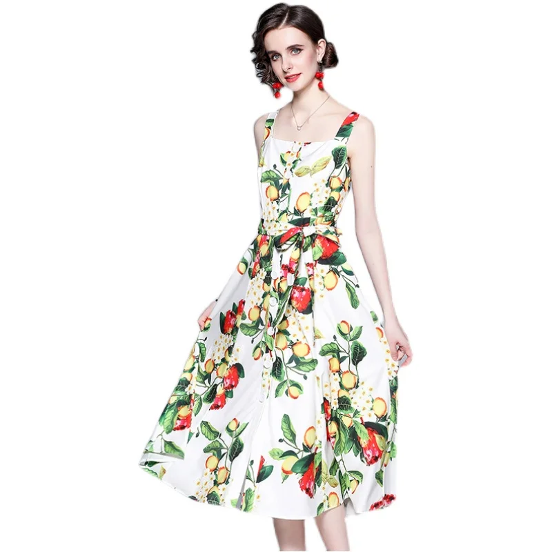 Fashion Square Neck Printed Sling Dresses Women Summer New Beach Style Green Clothes
Fashion Square Neck Printed Sling Dresses Women Summer New Beach Style Green Clothes