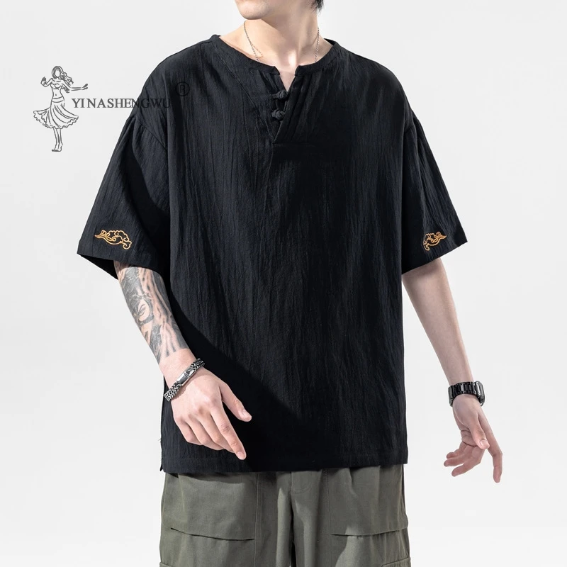 New Japanese Kimonos Short-Sleeved T-shirt Embroidered Harajuku Yukata Japan Summer Male Linen Men Shirts Trousers Asian Costume
New Japanese Kimonos Short-Sleeved T-shirt Embroidered Harajuku Yukata Japan Summer Male Linen Men Shirts Trousers Asian Costume