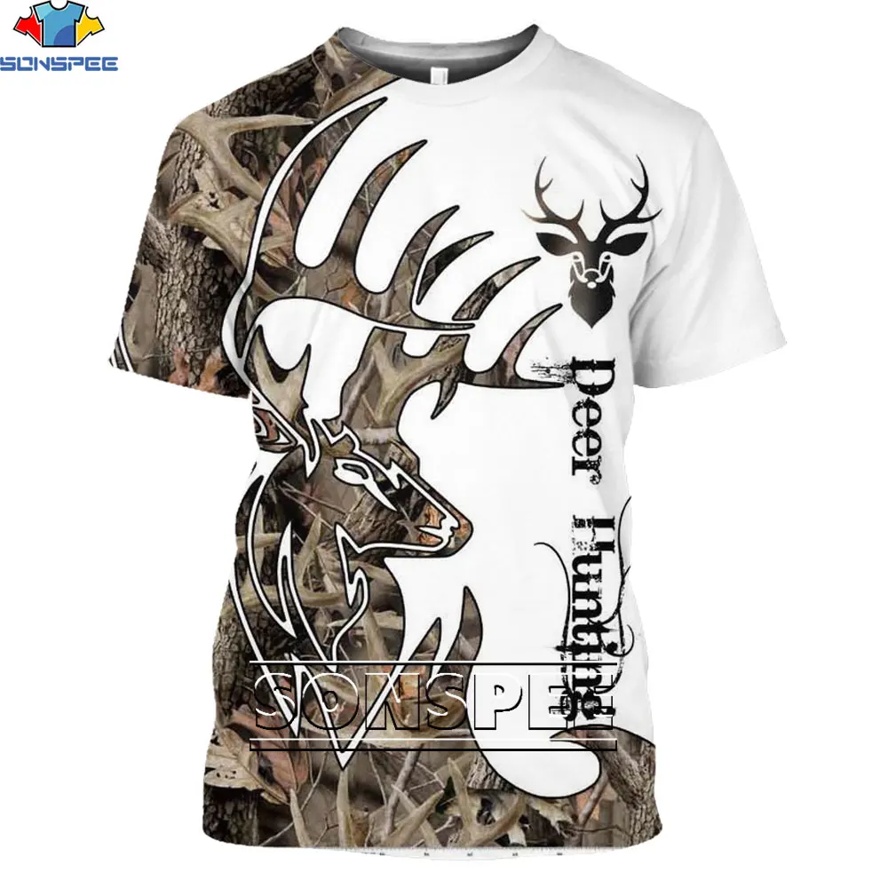 

SONSPEE Camo Hunting Animal Deer Elk 3D Men's T-shirt Summer Casual T Shirts Fashion Streetwear Women's Short Sleeve Clothing