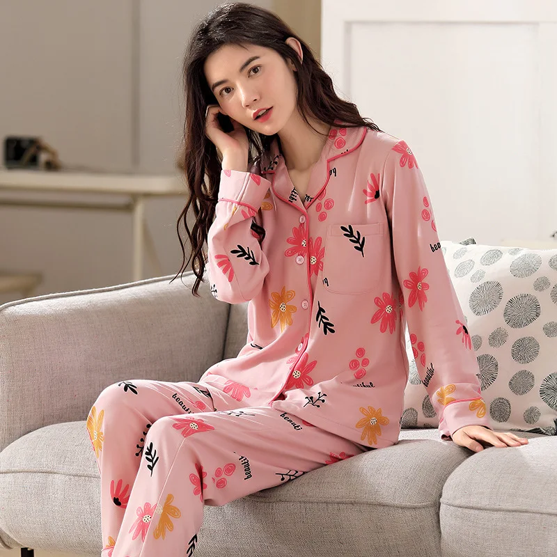 Women Pajamas 2020 Autumn Cotton Lapel Cardigan Casual Korean Home Wear Pink Suit Plus Size 2 Piece Set Girl Sleep Clothes
Women Pajamas 2020 Autumn Cotton Lapel Cardigan Casual Korean Home Wear Pink Suit Plus Size 2 Piece Set Girl Sleep Clothes