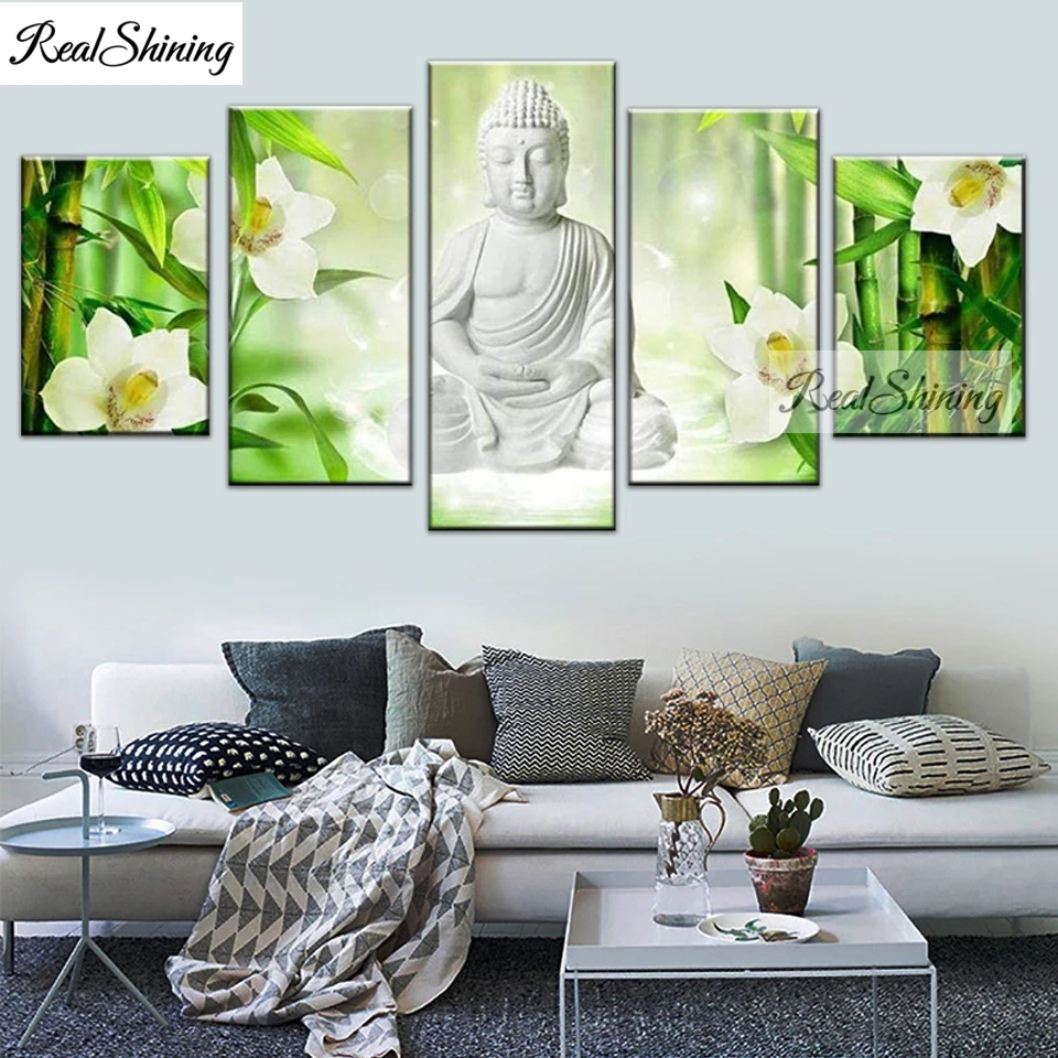 

5 панелей, Будда, бриллиантовая живопись, полная квадратная круглая Алмазная мозаика, пейзаж, дзен, алмазная вышивка, домашнее искусство T602