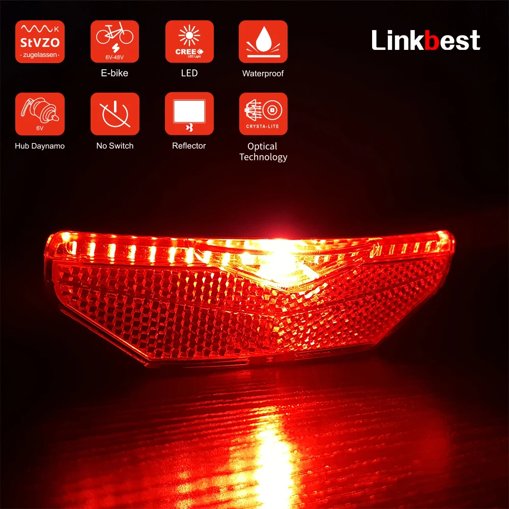 Linkbest Smart Taillight No Switch Led Bike Light Rear Light Stvzo Approved Reflector Waterproof Ipx5 Hub Dynamo Ebike Lamp
Linkbest Smart Taillight No Switch Led Bike Light Rear Light Stvzo Approved Reflector Waterproof Ipx5 Hub Dynamo Ebike Lamp