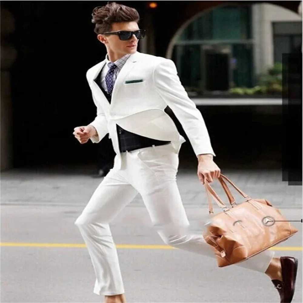 

2021 новый индивидуальный белый мужской костюм с отложным воротником, модный смокинг, костюм из 3 предметов (пиджак + брюки + галстук + жилет + но...