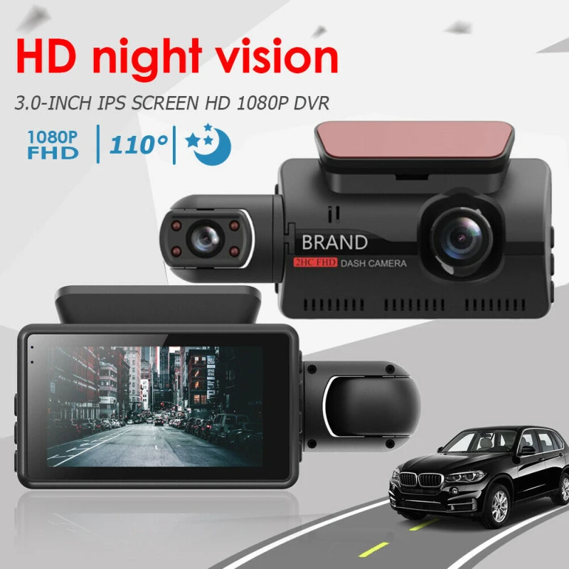 

Видеорегистратор с двумя камерами, автомобильная камера с широким углом обзора и функцией ночного видения, с двумя камерами HD и задней каме...