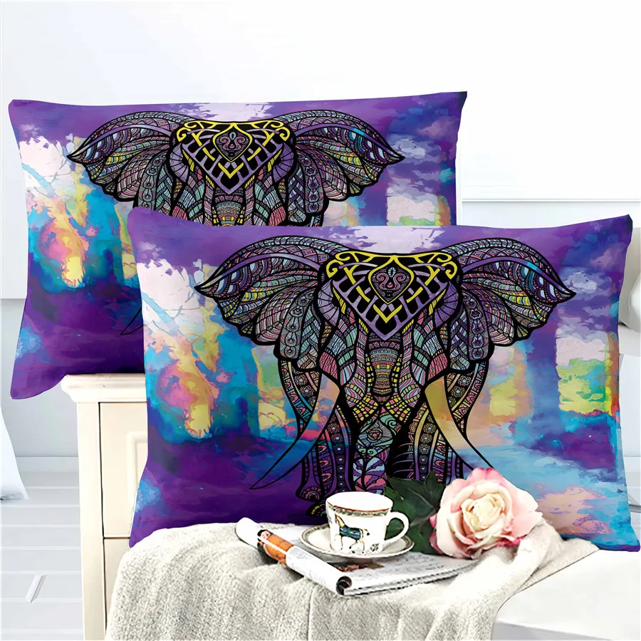 

HELENGILI 3D Bedding Set Watercolor Elephant Print Duvet Cover Set Bedcloth with Pillowcase Bed Set Home Textiles #DX-16