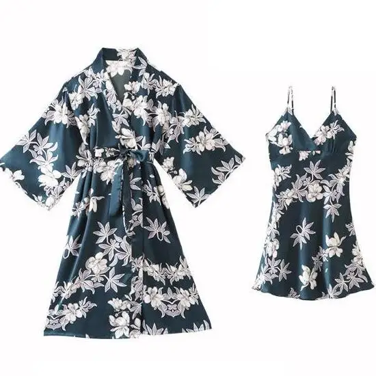 2PCS Robe Set Satin Women Print Kimono Bathrobe Gown Bride Wedding Nightgown Casual Sleepwear Sexy Nightwear Intimate Lingerie 
2PCS Robe Set Satin Women Print Kimono Bathrobe Gown Bride Wedding Nightgown Casual Sleepwear Sexy Nightwear Intimate Lingerie