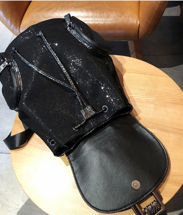 Female Fashion Black Paillette Backpack for Women Quality Mesh Netting Designer Shinny College Daily School Book Knapsack Bag
Female Fashion Black Paillette Backpack for Women Quality Mesh Netting Designer Shinny College Daily School Book Knapsack Bag