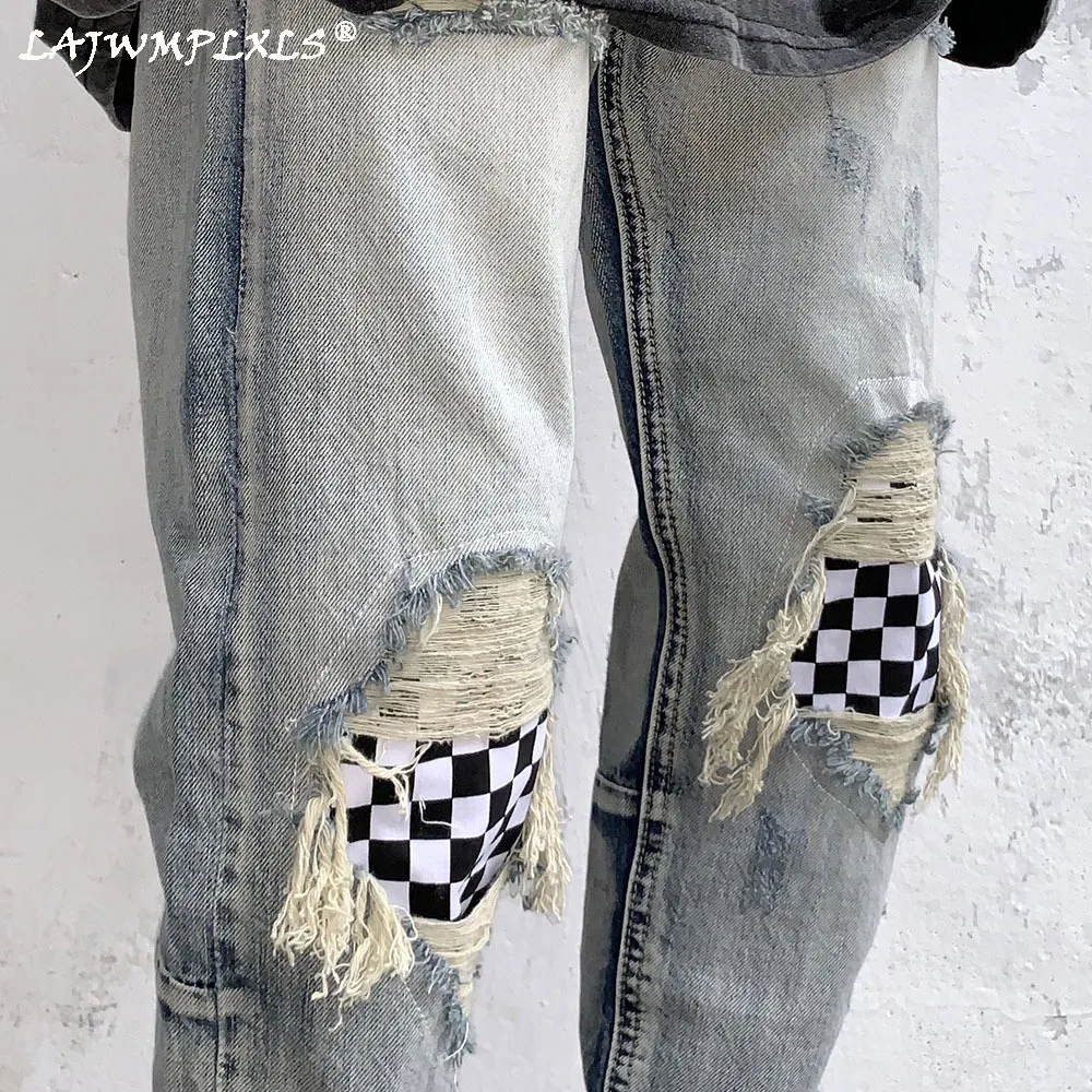 2021 Men's Ripped Jeans Plaid Loose Jeans Patchwork Pencil Pants Fashion The European Large Size Harajuku Pants
2021 Men's Ripped Jeans Plaid Loose Jeans Patchwork Pencil Pants Fashion The European Large Size Harajuku Pants