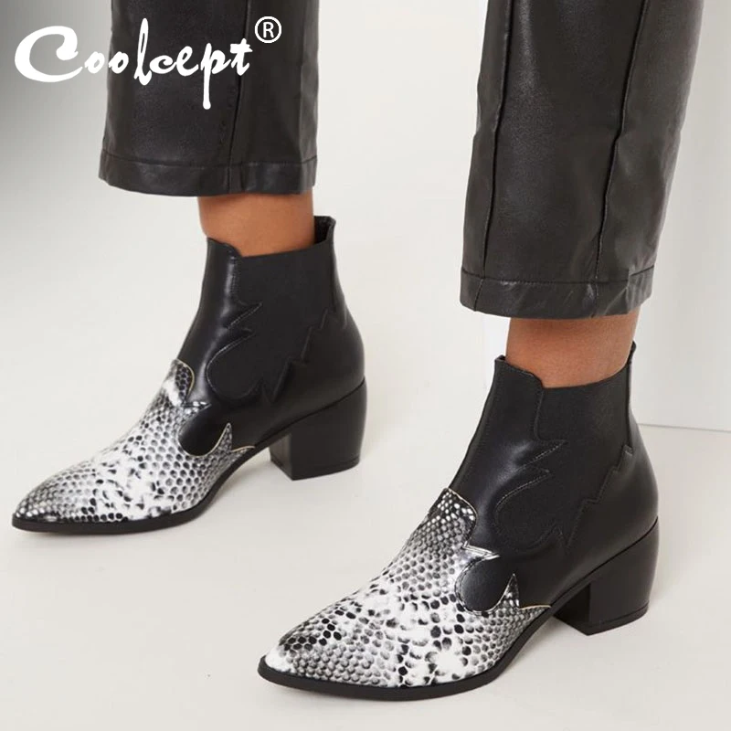 Coolcept New British Style Ankle Boots Women Fashion Snakeskin Elastic Band Square Heels Shoes Women Footwear Size 35-43
Coolcept New British Style Ankle Boots Women Fashion Snakeskin Elastic Band Square Heels Shoes Women Footwear Size 35-43