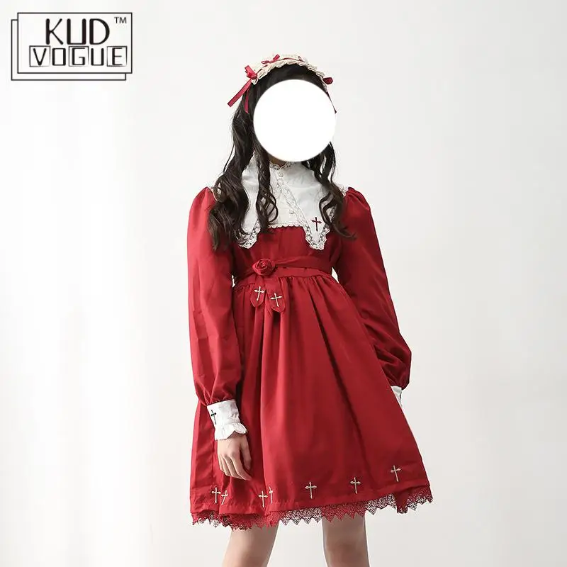 Gothic Lolita Dress Black Lace Dress Women Cross Pattern Embroidery Girls Cosplay Nun Sister Dress Red White Punk Girls Dresses
Gothic Lolita Dress Black Lace Dress Women Cross Pattern Embroidery Girls Cosplay Nun Sister Dress Red White Punk Girls Dresses