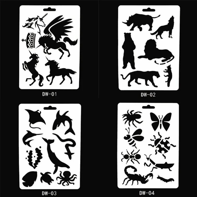 4pc Unicorn Butterfly Animal Stencil DIY Scrapbooking Diary Stamp Coloring Embossing Drawing Painting Template Decor Reusable
4pc Unicorn Butterfly Animal Stencil DIY Scrapbooking Diary Stamp Coloring Embossing Drawing Painting Template Decor Reusable