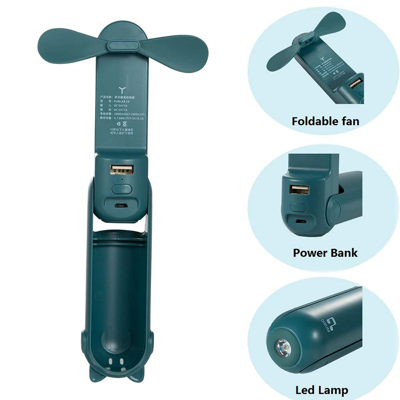 Mini Handheld Fan Foldable Air Cooler Enduring Silent Usb Rechargeable Fan with Power Bank LED Lamp Flashlight for Home Outdoor 
Mini Handheld Fan Foldable Air Cooler Enduring Silent Usb Rechargeable Fan with Power Bank LED Lamp Flashlight for Home Outdoor