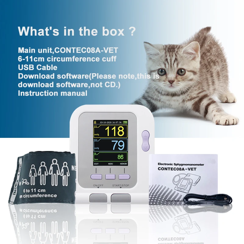 Ветеринарный цифровой монитор артериального давления CONTEC + NIBP CONTEC08A-VET
