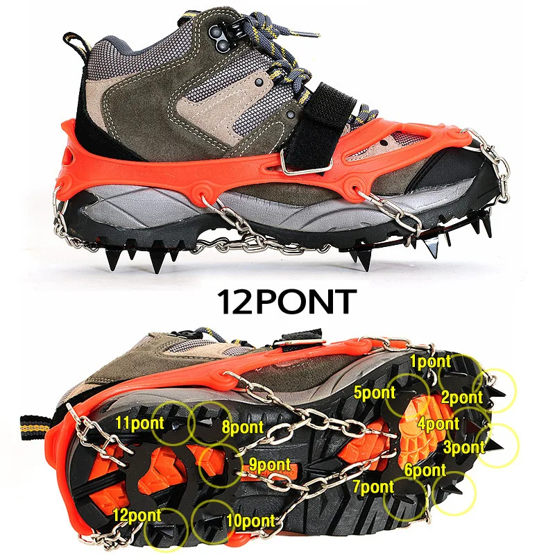 12-tooth Ice Claw Mountaineering Shoes Equipped Manganese Steel Anti-skid Covers Snow Climbing Gear Chains Crampons Crampones