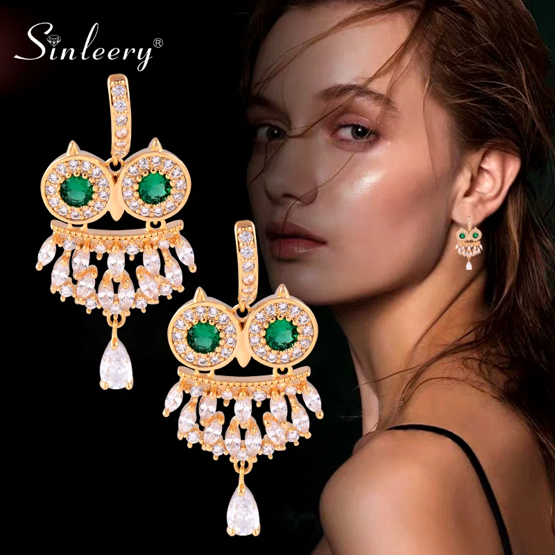 SINLEERY Luxury Owl Drop Earrings Yellow Gold Black Gun Color Green Blue Zircon Crystal Earrings For Women Jewelry ES697 SSP
SINLEERY Luxury Owl Drop Earrings Yellow Gold Black Gun Color Green Blue Zircon Crystal Earrings For Women Jewelry ES697 SSP