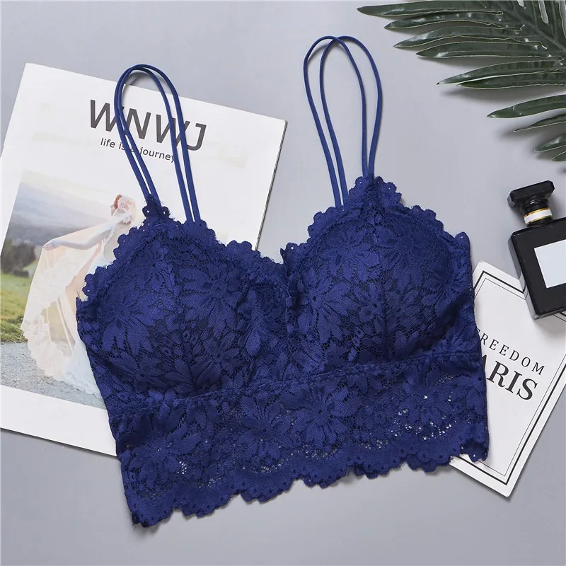 Women's Lace Sexy Crochet Bralette Crop Top Floral Cami Padded Bra Feme