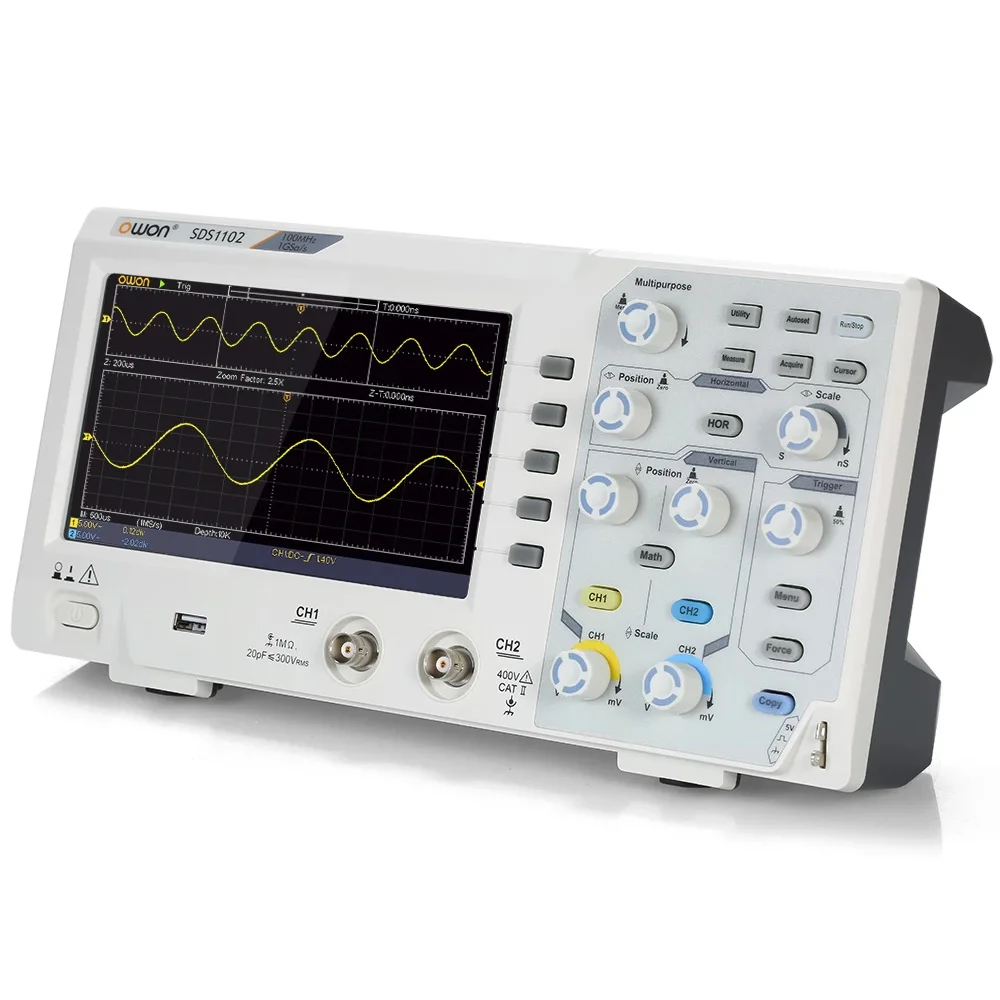 OWON SDS1102 Oscilloscope 2-Channel Digital Oscilloscopes 100MHZ width 1GS/s High Accuracy Oscilloscope
OWON SDS1102 Oscilloscope 2-Channel Digital Oscilloscopes 100MHZ width 1GS/s High Accuracy Oscilloscope