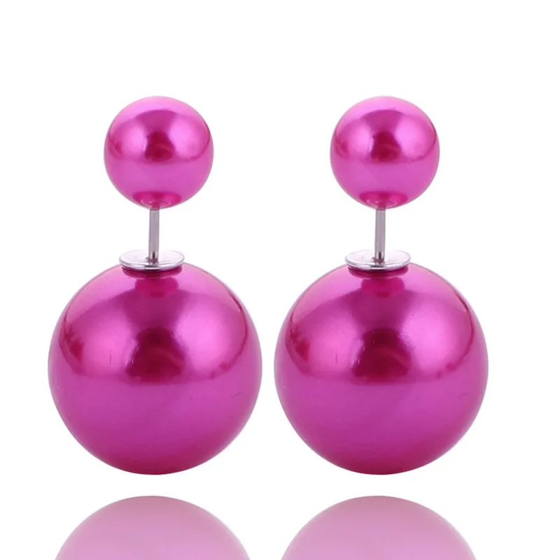 Simple Style Double Sides Big Beads Ball Earring Candy Color Double Pearl Stud Earrings for Women Fashion Jewelry Bijuterias 
Simple Style Double Sides Big Beads Ball Earring Candy Color Double Pearl Stud Earrings for Women Fashion Jewelry Bijuterias