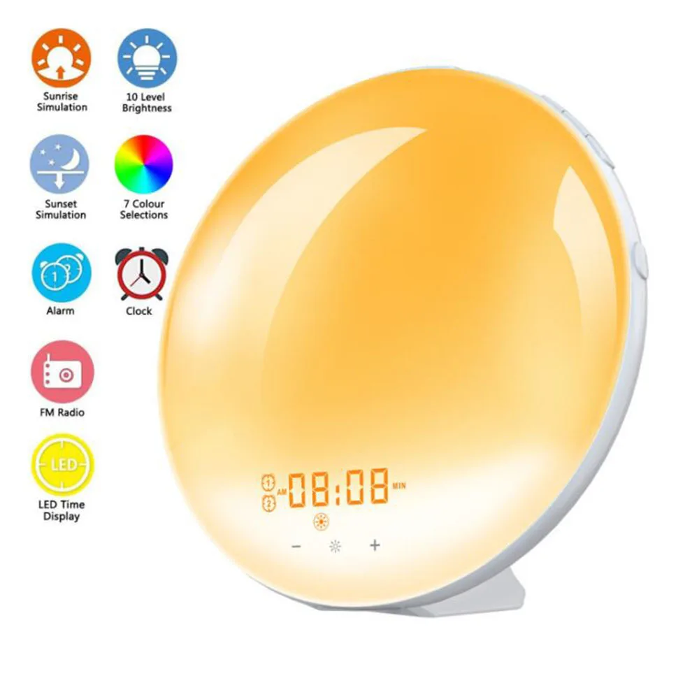 Smart Wake Up Light 7 Colors Sunrise Alarm Clock Sunset Simulation Home Digital Light Alarm Clock Nature Sounds FM Radio
Smart Wake Up Light 7 Colors Sunrise Alarm Clock Sunset Simulation Home Digital Light Alarm Clock Nature Sounds FM Radio