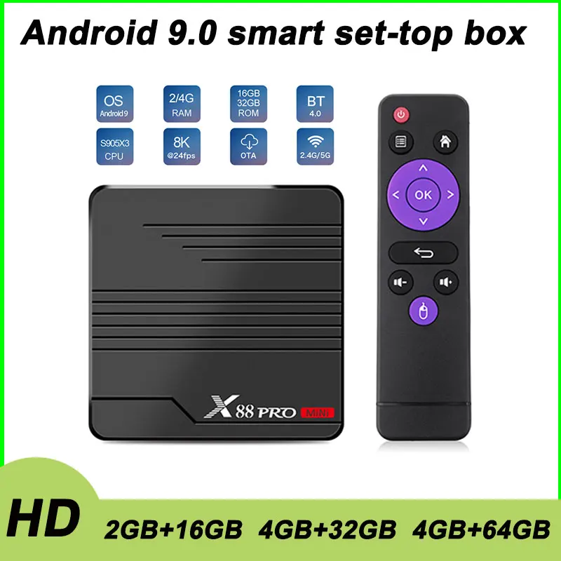 S905X3 TV Box Android 9.0 X88 PRO Mini 8K Media Player 4G 32G TVBOX Vs X96 MAX A95X F3 Air X3 PRO Set Top Box Home Theater 
S905X3 TV Box Android 9.0 X88 PRO Mini 8K Media Player 4G 32G TVBOX Vs X96 MAX A95X F3 Air X3 PRO Set Top Box Home Theater
