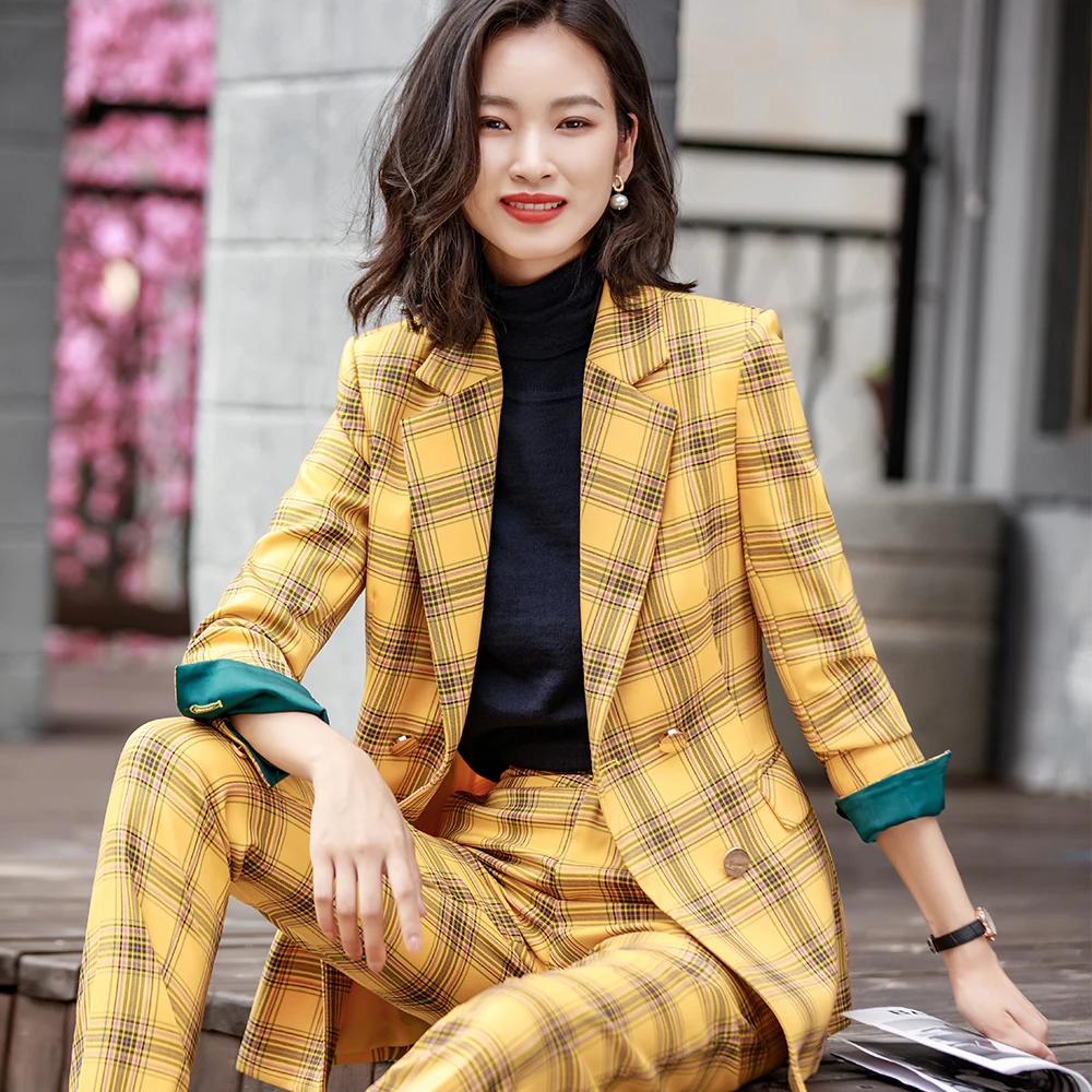High quality Fashion Women Pant Suit Green Red Yellow Plaid Girl 2 Piece Set Ladies Double Breasted Blazer Set Jacket and Pant
High quality Fashion Women Pant Suit Green Red Yellow Plaid Girl 2 Piece Set Ladies Double Breasted Blazer Set Jacket and Pant