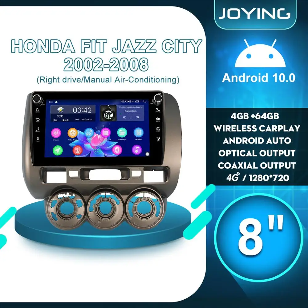 Автомобильная магнитола JOYING 8 дюймов Android 10 DVR для HONDA FIT JAZZ City 2002 2008 | Автомобили и