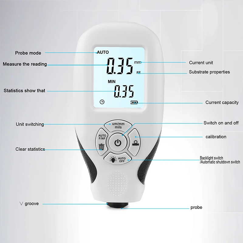 HW-300 Ultrasonic Film Mini Car Coating Measuring Digital Coating Thickness Gauge Mini Digital Car Paint Thickness Gauge LCD
HW-300 Ultrasonic Film Mini Car Coating Measuring Digital Coating Thickness Gauge Mini Digital Car Paint Thickness Gauge LCD
