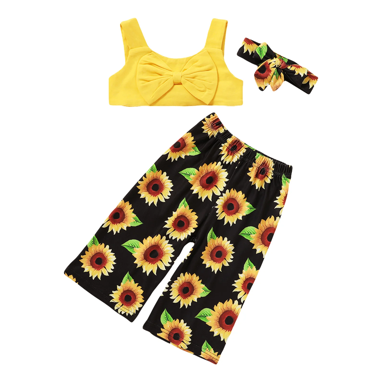 Children Girls 3PCS Clothes Set Summer Sleeveless Bowknot Vest Tops Sunflowers Printed Long Pants Kids Fashion Outfits
Children Girls 3PCS Clothes Set Summer Sleeveless Bowknot Vest Tops Sunflowers Printed Long Pants Kids Fashion Outfits