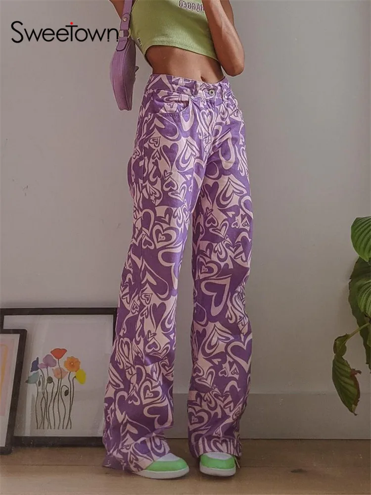 Sweetown Y2K Denim Pants Woman High Waist Baggy Jeans Vintage Aesthetic Grunge Trousers Women Heart Print Cute Straight Jean
Sweetown Y2K Denim Pants Woman High Waist Baggy Jeans Vintage Aesthetic Grunge Trousers Women Heart Print Cute Straight Jean