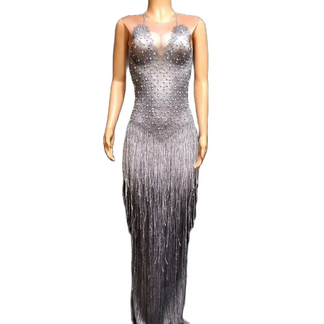 Elegant Silver Tassel Evening Dress Rhinestone Sleeveless Dress Women Sexy Prom Party Birthday Outfit Show Singer Costume
Elegant Silver Tassel Evening Dress Rhinestone Sleeveless Dress Women Sexy Prom Party Birthday Outfit Show Singer Costume