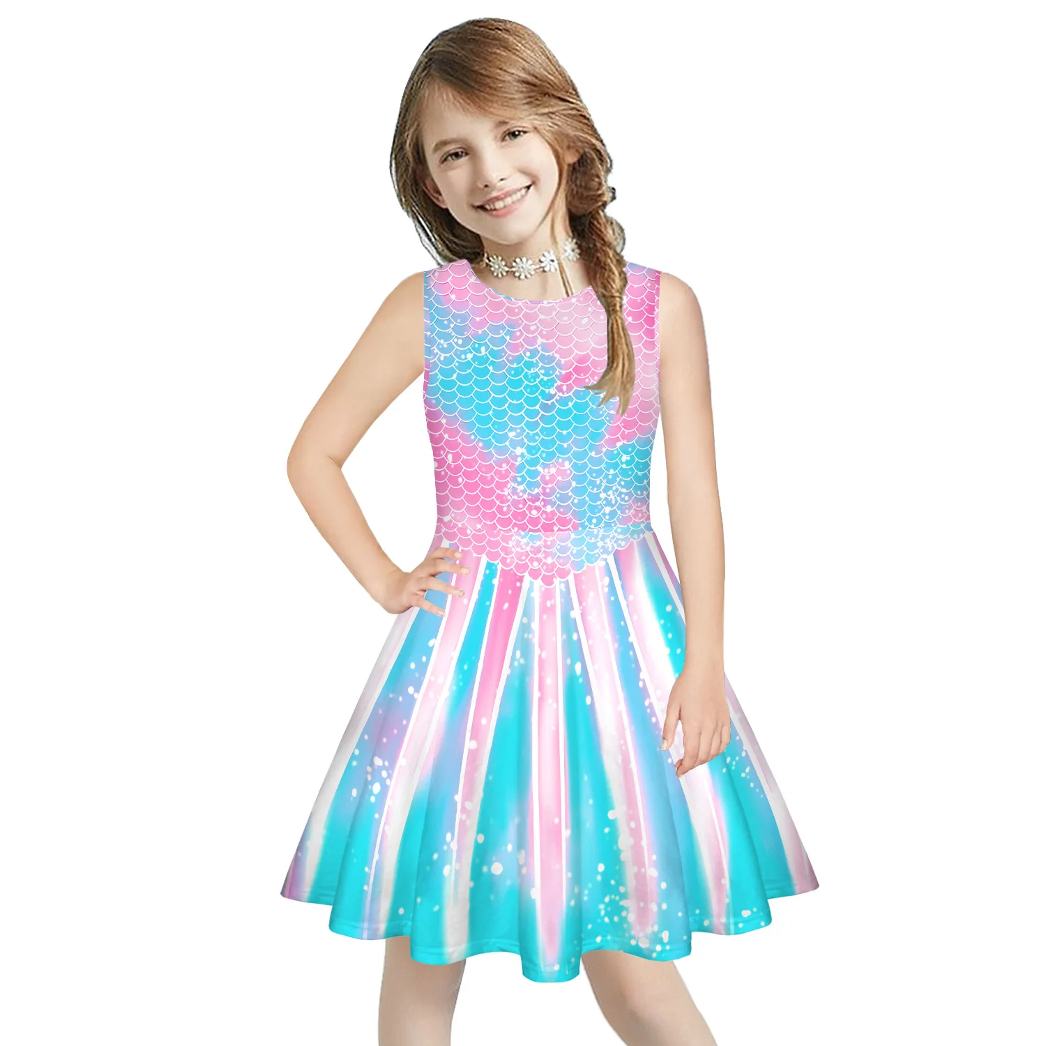 Girl's O-neck Sleeveless Colorful Fish Beauty Design Scales Pleated Knee Length Summer Dresses Princess Dresses
Girl's O-neck Sleeveless Colorful Fish Beauty Design Scales Pleated Knee Length Summer Dresses Princess Dresses