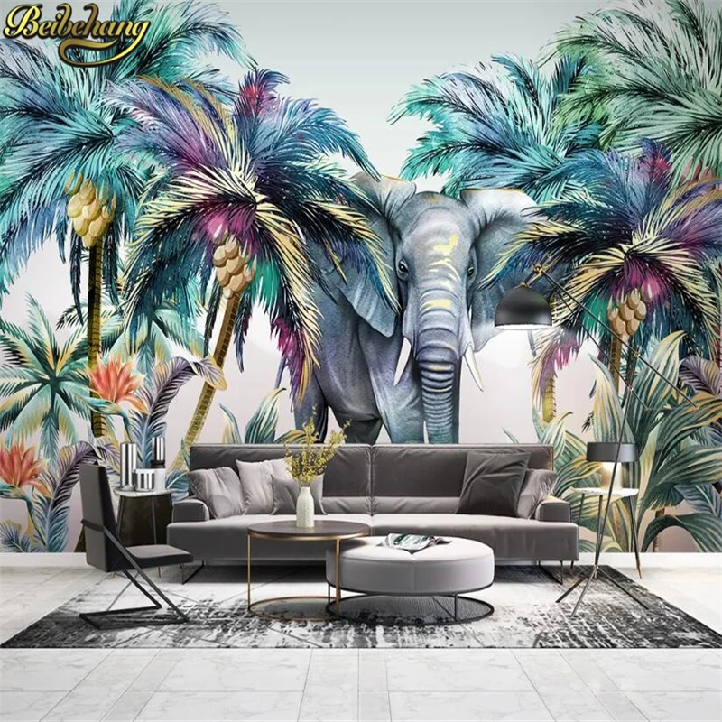 

beibehang Custom Tropical jungle elephant Wall Mural Wallpaper For Bedroom Photo Background Wall Papers Home Decor Living Room