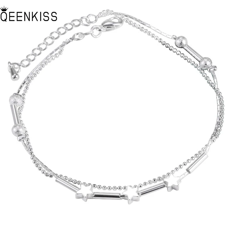 

QUEENKISS BT6115 Fine Jewelry Wholesale Fashion Couples Birthday Wedding Gift Star Round 925 Sterling Silver Pendant Bracelet