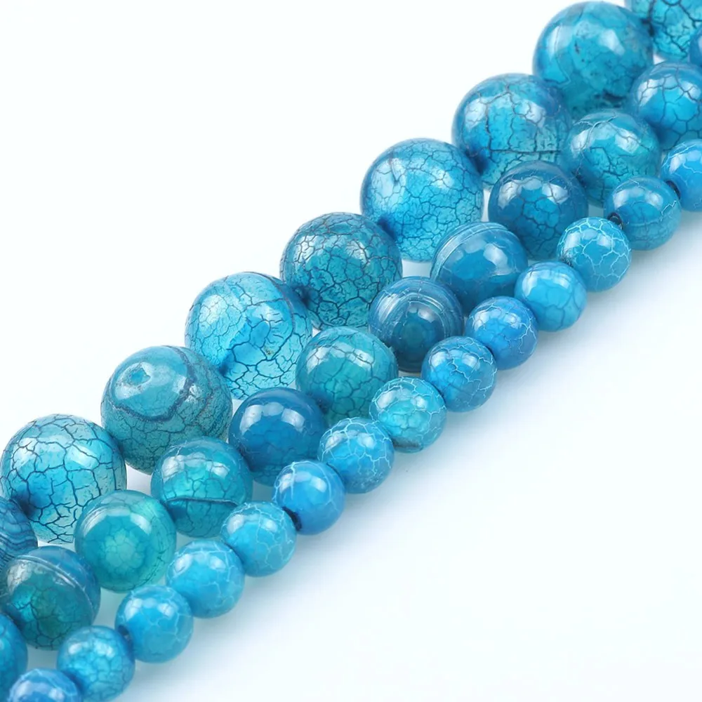 

Natural Moire Stone Blue Fire Dragon Veins Agates Round Beads For Bracelet Charms DIY Jewelry Making Accessories 15'' 6 8 10mm