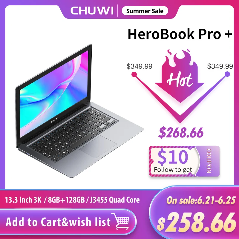 CHUWI HeroBook Pro+ Ноутбук 13 3 дюйма 3k экран Intel Celeron J3455 8GB RAM 128GB ROM Windows 10 система Bluetooth 5