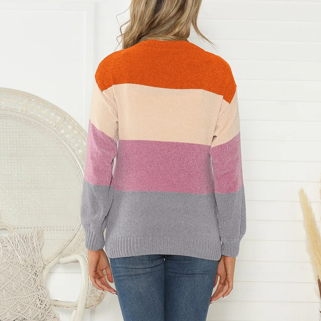Модные милые осенне-зимние Лоскутные пуловеры женские мягкие свитера с круглым