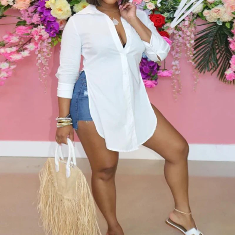 New Plus Size V-neck Solid Color Shirt Women's Three-quarter Sleeve Shirt Casual Loose Top White Shirt Single-breasted Versatile
New Plus Size V-neck Solid Color Shirt Women's Three-quarter Sleeve Shirt Casual Loose Top White Shirt Single-breasted Versatile