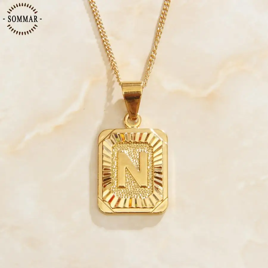 SOMMAR Hot sale! A-Z 18KGP Gold plated necklaces pendants for female Square, A B C 26 letters vintage necklace charm
SOMMAR Hot sale! A-Z 18KGP Gold plated necklaces pendants for female Square, A B C 26 letters vintage necklace charm