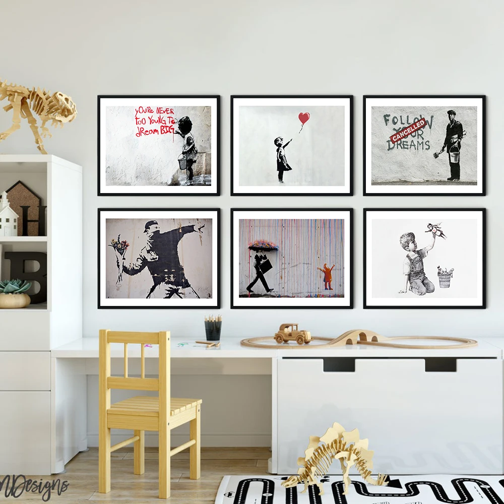 Banksy Graffiti Art Prints Pictures Black White Abstract Canvas Painting Red Balloon Wall Posters Living Room Bar Decor Mural
Banksy Graffiti Art Prints Pictures Black White Abstract Canvas Painting Red Balloon Wall Posters Living Room Bar Decor Mural