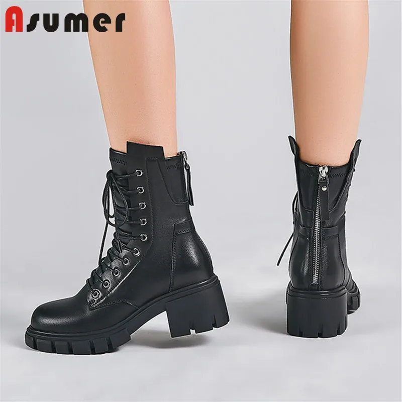 Asumer 2022 hot genuine leather ankle boots women round toe square heels platform shoes punk fashion Motorcycle Boots woman
Asumer 2022 hot genuine leather ankle boots women round toe square heels platform shoes punk fashion Motorcycle Boots woman