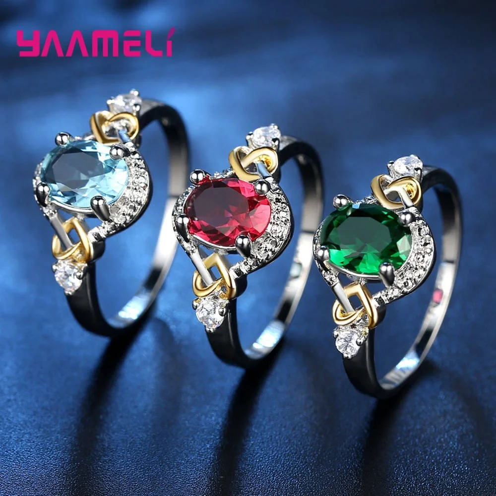 Romantic Heart Charms Promise Ring for Valentines Gift 925 Sterling Silver Green/Blue/Red/Rainbow Oval Cubic Zircon CZ Jewellery
Romantic Heart Charms Promise Ring for Valentines Gift 925 Sterling Silver Green/Blue/Red/Rainbow Oval Cubic Zircon CZ Jewellery