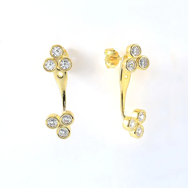 GS 925 Sterling Silver Three White Clear Zircon Stud Earrings For Women Luxury Front Back Earrings Studs Piercing Jewelry
GS 925 Sterling Silver Three White Clear Zircon Stud Earrings For Women Luxury Front Back Earrings Studs Piercing Jewelry