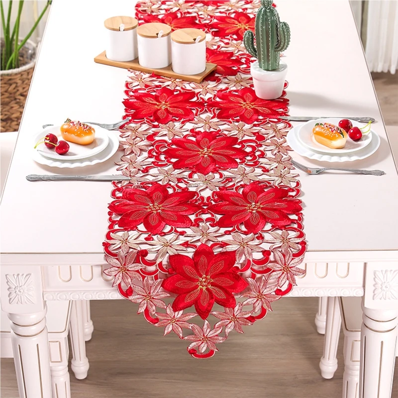 Holiday Christmas Table Runner, Cutwork Embroidered Floral Christmas Flower Dresser Scarf Table Topper for Home Dining
Holiday Christmas Table Runner, Cutwork Embroidered Floral Christmas Flower Dresser Scarf Table Topper for Home Dining