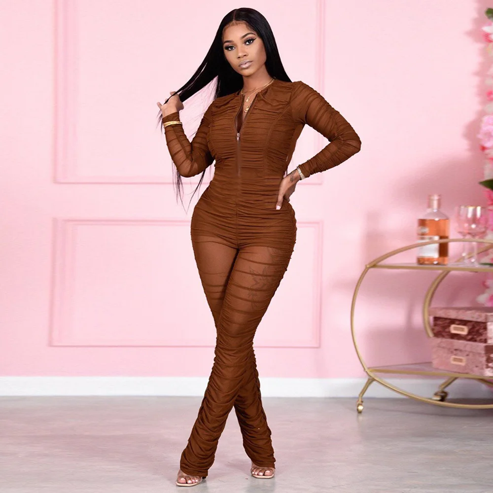 Red/black/brown Solid Ruched Bodycon Jumpsuit for Women Zipper-up Long Sleeve Mesh Romper Midnight Clubwear Party Sheath Outfits
Red/black/brown Solid Ruched Bodycon Jumpsuit for Women Zipper-up Long Sleeve Mesh Romper Midnight Clubwear Party Sheath Outfits