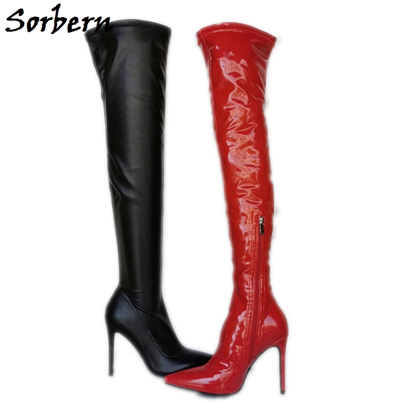 

Sorbern Sexy Slim Boots Women Stretched Patent Over The Knee Thigh High Ladies Boot High Heel Pointy Toes Stilettos Shoes Custom